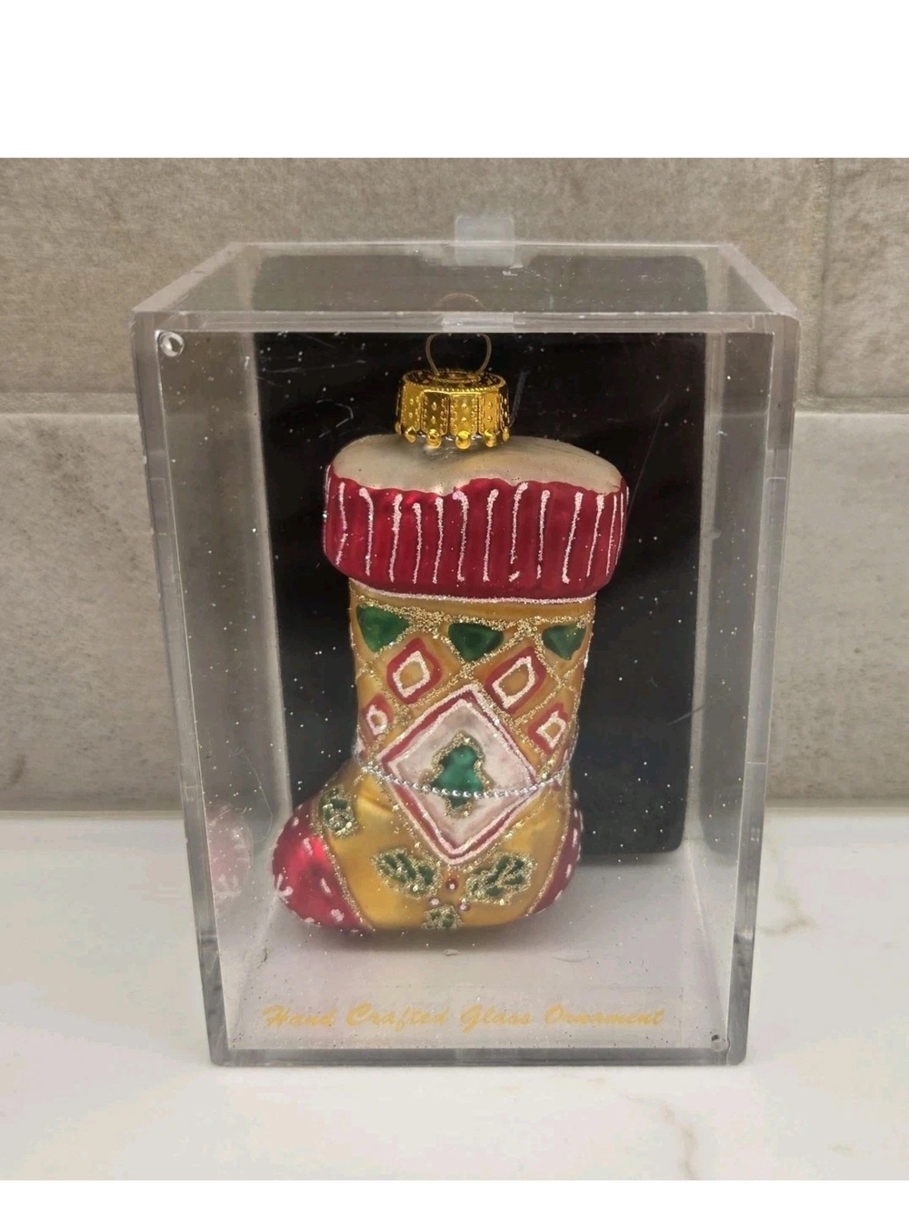 Unique Creations Hand Crafted Glass Ornament Christmas Stocking